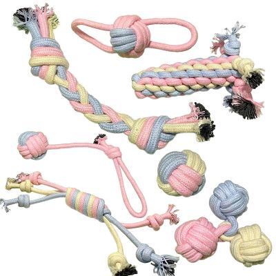 China Dog Chew Ball Viable Ball Dog Bite Toy Rope Cotton Dog Macarone Comfort Pet Products Molar Cotton Rope for sale