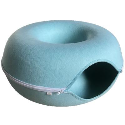 China Removable Cover House Supply Felt Donut Cat Nest Zippered Cat Tunnel New Cute Double Layer Pet Nest for sale