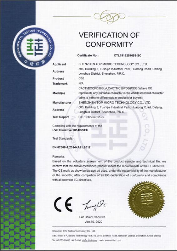 CE - Shenzhen Top Micro Technology Co., Ltd.