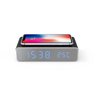 China Wireless Cell Phone Qi Charger Clock Alarm with Date and Temperature Display for sale