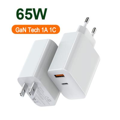 China QC Super High Speed ​​Dual Port Wall PD GaN Quick Travel Charger 65W Quick Charging Brick Adapter for sale