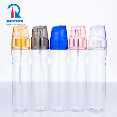 China Non Spill 2021 New Arrival 200ml 250ml Clear PET Spray Bottle With Pump And Over Cap For Hair Care for sale