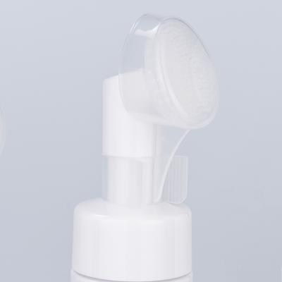 China Non Spill Wholesale Cap 120ml 150ml Pet Plastic White Empty Foaming Pump Bottle With Cleansing Brush For Face Cleansing for sale