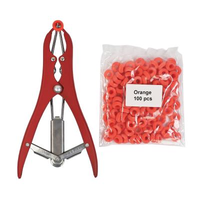 China Castration Bander For Goats, 100Pcs Latex orange Castrator Rings, red Balloon Expander Pliers Set for sale