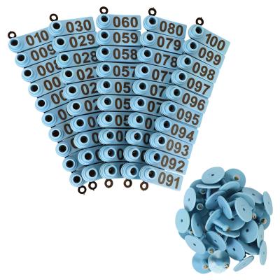 中国 Ear Tags For Goats Sheep Lambs Pigs, Made Of Real TPU Material, Color Blue, Numbered 001-100 販売のため