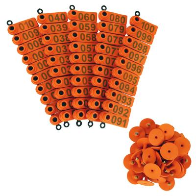 中国 Ear Tags For Goats Sheep Lambs Pigs, Made Of Real TPU Material, Color Orange, Numbered 001-100 販売のため