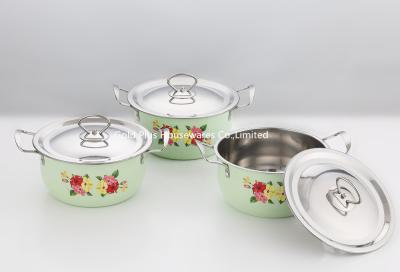 China 3PCS Cookware Set 8cm Stainless Steel Casserole Pot With Flower for sale