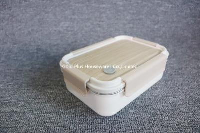 China 3 Compartments 201 Stainless Steel Airtight Bento Box With Wood Like Grain Lid for sale