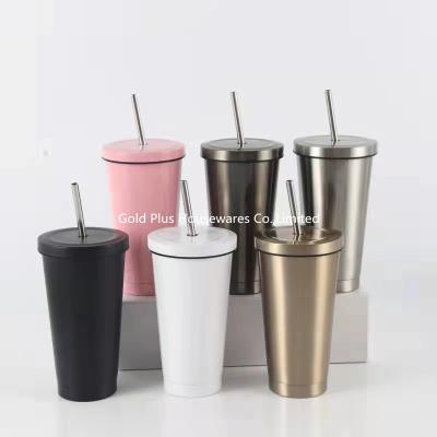 China 24oz Stainless Steel Mug With Straw Vacuum Insulated Coffee Tumbler Custom Logo for sale