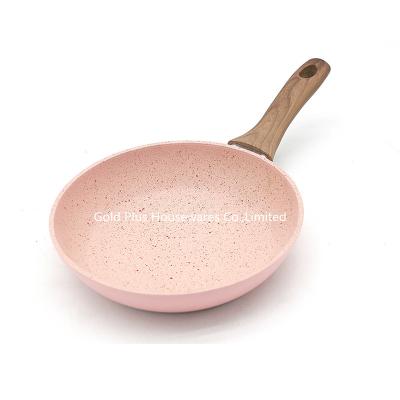 China Kleurrijk Keukengerei Gesmeed Bradend Pan With Soft Touch Wooden-het Schilderen Handvat Te koop