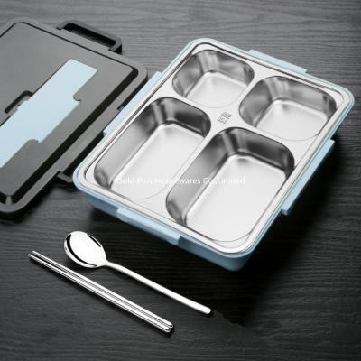 China Freshness preservation stainless steel lunch box modern design blue color leekproof bento food container with lid for sale