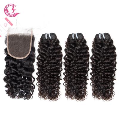 China Remy Virgin Human Hair Weaving Curly Italian Raw Indian Curly Wave Spring Curly 3 Bundles With Closure For Brazilian Weave for sale