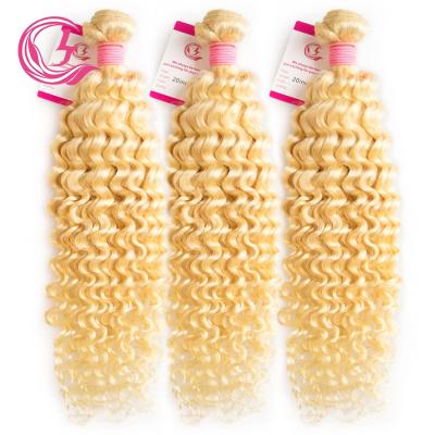 China Tight Curly Deep Wave 10A 2 Honey Dyed Deep Wave 100% Virgin Brazilian Hair Blonde Pre Colored 613 Bundles With Headband for sale