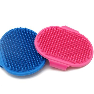 China Pet Product OEM Cat Dog Bath Massage Comb Glove Rubber Silicone Viable Grooming Hair Removal Cleaning Brush with Adjustable Ring Handle for sale