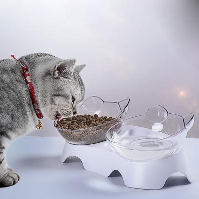 China Double Non-slip Viable Cat Bowl Dog Bowl Pet Feeding Cat Water Bowl With Stand for sale