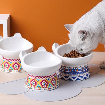 China Amazon Viable Sublimation Cute Dog Cat Bowl With Ears Pet Designer Inclined 15 Degree Rolls Marble Stone Ceramic Cat Bowl Ceramic Dog for sale