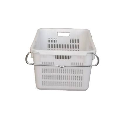 China Mesh Vented Portable Mesh Plastic Crate With Metal Exceptional Quality Durable Handles for sale