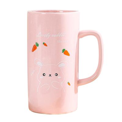 China Art Decor New Simple Cartoon Style Ceramic Mug With Teaspoon Cute Korean Style Student Girl Heart Drinking Mug for sale