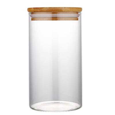 China Art Decor Manufacturers Can Set Borosilicate Glass Sealed Can Wholesale Cover Tea Jar Glass Storage Jar Candy Cereal Bamboo Box for sale