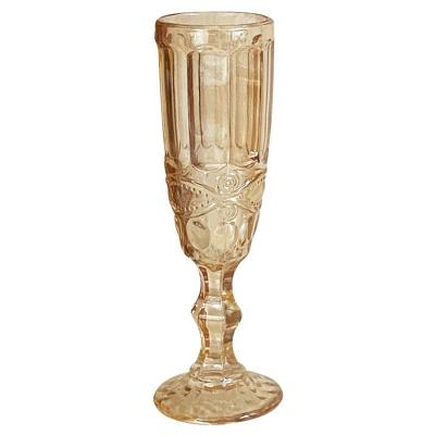 China Sturdy American Style Corner Ins Style Vintage Embossed Red Wine Champagne Glass French Wine Glass Amber Glass Cup Goblet for sale