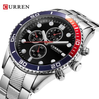 China Chronograph CURREN Mens Sport Watches 8028 Quartz Watch Steel Mens Wristwatches with Rating Scales Round Dial-Black for sale