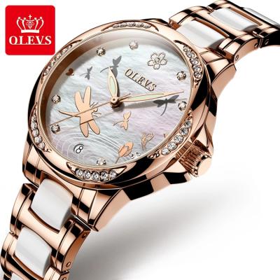 China OLEVS 6610 Stainless Steel Dragonfly Dial Date Woman Diamond Automatic Mechanical Automatic Watch Natural Pearly Waterproof Watch for sale