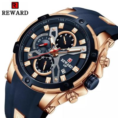 China Luxury brand new automatic date REWARD men's watches big dial watch men waterproof silicone sports quartz wristwatch sports chronograph clock for sale