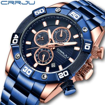 China New CRRJU 2293 Water Resistant Casual Sport Chronograph Men Watches Stainless Steel Band Wrist Watch Big Dial Quartz With Luminous Indicators for sale