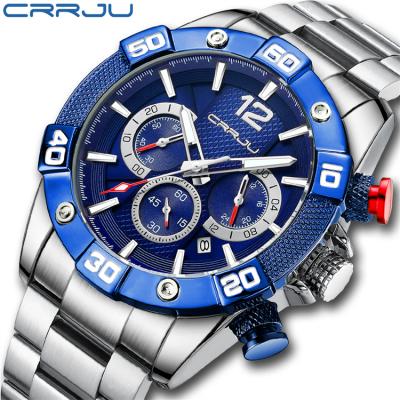 China New CRRJU 2292 Men's Watches Waterproof Chronograph Stainless Steel Band Casual Wristwatch Quartz Clock With Luminous Indicators Watch for sale