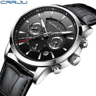 China New Fashion CRRJU 2212 L Chronograph Men Watches Analog Date Leather Band Quartz Wristwatches 30M Waterproof Chronograph Sport Watches for sale