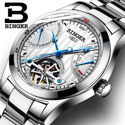 China BINGER 1181 Date BINGER Luxury Brand Automatic Mechanical Watch Skeleton Tourbillon Watch Men Waterproof Watch for sale