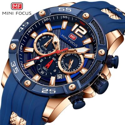 China Relogios Relogios Wrist Watch Sports Brand Watches MINI FOCUS Automatic Date Mens Chronograph Quartz Top Luxury Blue Silicone Watch 0349 for sale