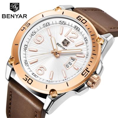 China BENYAR Waterproof Watch 5166 Top Brand Mens Luxury Quartz Clock Sports Chronograph Leather Male Casual Waterproof Watches for sale