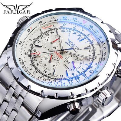 China Jaragar Calendar Date Calendar Watch Dial Stainless Steel Luminous Silver Automatic Full White Business Mechanical Wrist Watch for sale