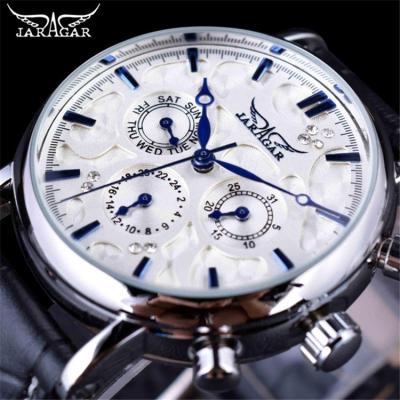 China Jaragar GMT939 date clock luxury men blue sky series design leather strap male genuine elegant automatic wristwatches for sale