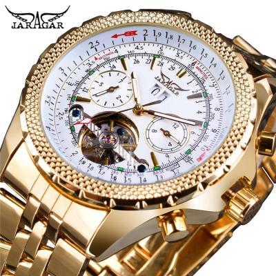 China Jaragar Watch Full Function Calendar Dial Big Dial Men's Self-wind Steel Strap Clock Relogio Masculino Gold Automatic Mechanical Watches for sale