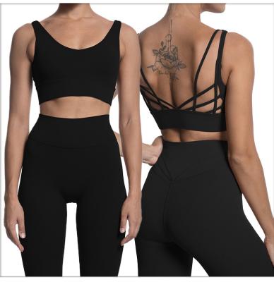 China Antibacterial hot sale beauty sexy back bra and high waist yoga suit sports leggings suit for sale