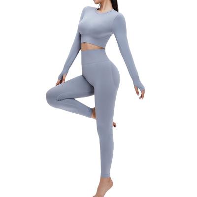 China Breathable Seamless Yoga Sets Pants Yoga Suit Long Sleeve Seamless Yoga Wear Sets Butt Crac! crack! 2022 active sets for sale