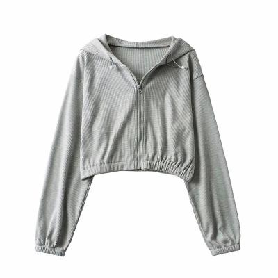 China Wholesales Breathable Fashion Women Sleeve Long Loose Zipper Jacket Haffle Hoodie Casual Wear Jogger Sports Wear for sale