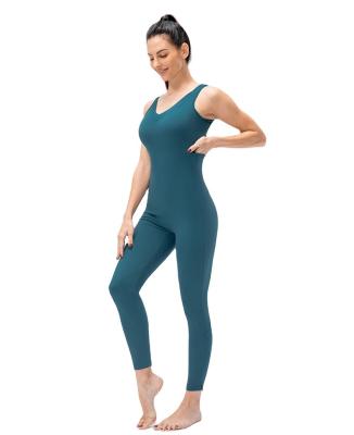 China Hot Selling Yoga Halter Sexy One Piece QUICK DRY All-in-One Jumpsuit V-Neck Jumpsuit Sports Tights Fitness Lady Jumpsuit for sale