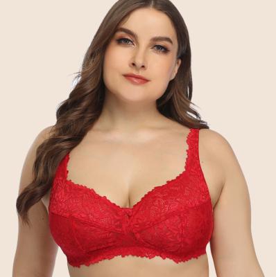 China QUICK DRY plus size cup red color thin free wire lace ultra-thin ladies bra for European and American women for sale