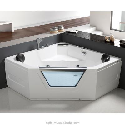 China Modern Luxury Triangle Shaped Design Bathtubs And Whirlpools 2 Person Water Spa Massage Bathtub With Pillow for sale