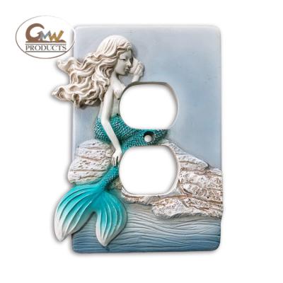 China 2021 New Fashion Mermaid Home Decor Polyresin Dual Socket Wall Outlet For Home for sale