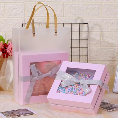 China Mothers Day Hot Sales Materials New Birthday Gift Box Recycled Heaven And Earth Cover With Hand Gift Box Window Bow Wrapping Paper Gift Box for sale