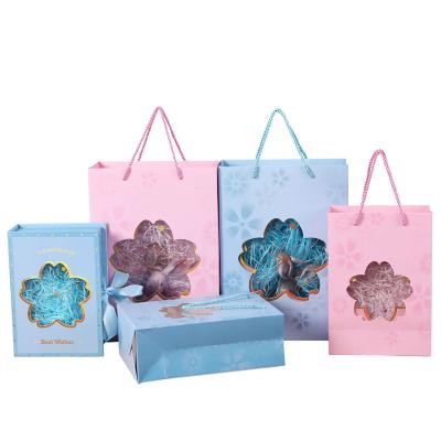 China Recycled Clear Materials Christmas Flower Gift Bag Window Bouquet Handbag Open Window Kraft Paper Bag for sale