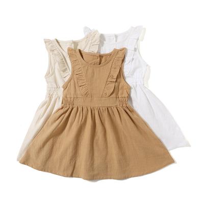 China Anti-wrinkle Cute Dress Party Ruffles Backless Sleeveless Solid Princess Dress Toddler Cotton Linen Clothing Dresses Ins for sale