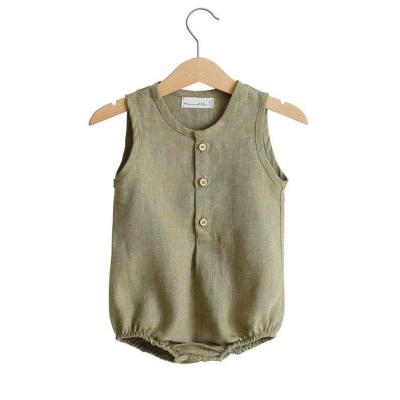 China Substantial Eco-friendly Washable Breathable Solid Color Newborn Baby Linen Clothes Romper Sleeveless Breathable Toddler Boys Girls Rompers Bodysuits For 0-18months Infants for sale