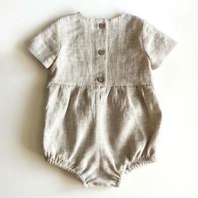 China Substantial Eco-friendly Washable Breathable Wholesale New-born Baby Cotton Linen Bodysuit Baby Solid Color Short Sleeve Baby Bubble Romper for sale