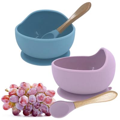 China BPA Free Children's Dishes Baby Food Silicone Baby Bowl Feeding Bowl Children Dish Waterproof Suction Silicone Bowl With Spoon for sale