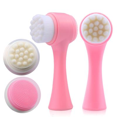 China Silicone Facial Brush Manual Portable Deep Cleansing Dual Sides Face Brush Cleaning Facial Cleansing Pad for sale